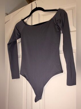 Women's Long Sleeve Gray and black Bodysuit - Classic Fitted Style